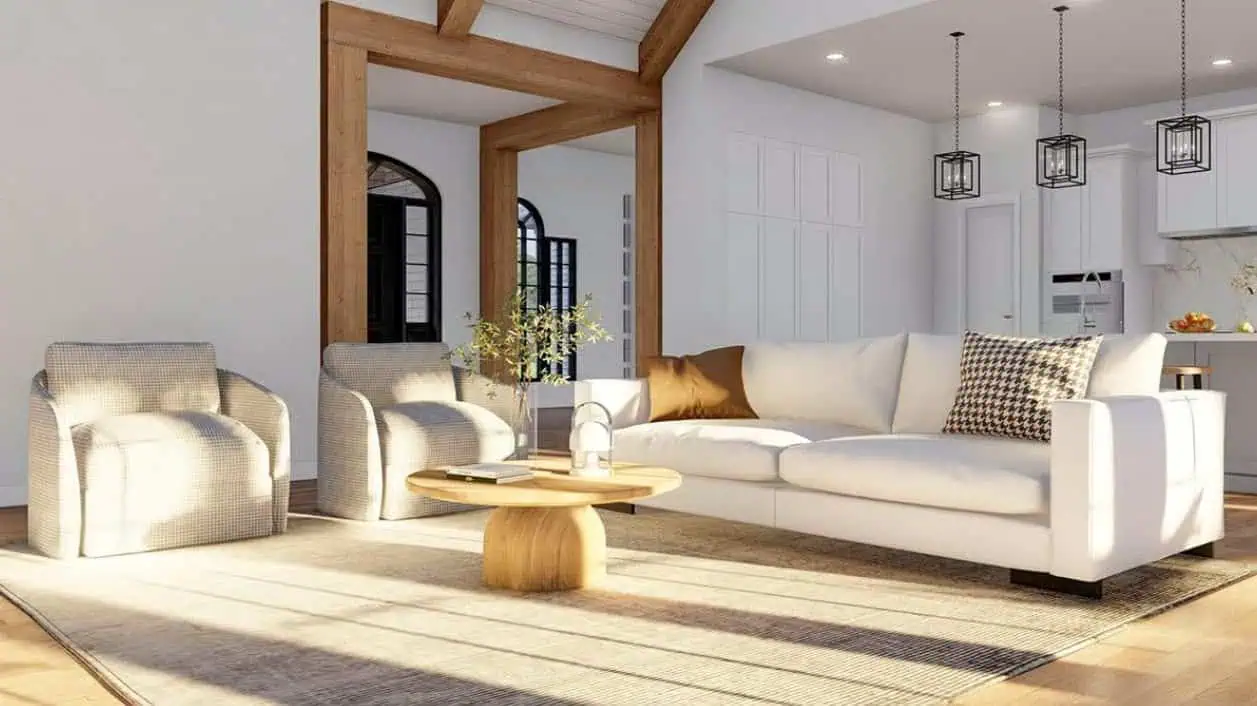 Bright and spacious living room featuring contemporary furniture and stylish design elements.